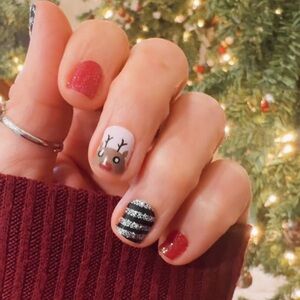 Holiday Nail Wraps | Snowman & Reindeer | Red Candy Cane Stripe Set | 16 Count